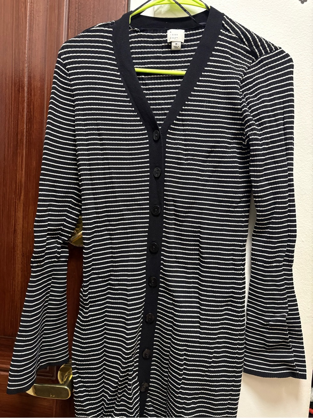 a new day Black & White Striped V-Neck Button Cardigan